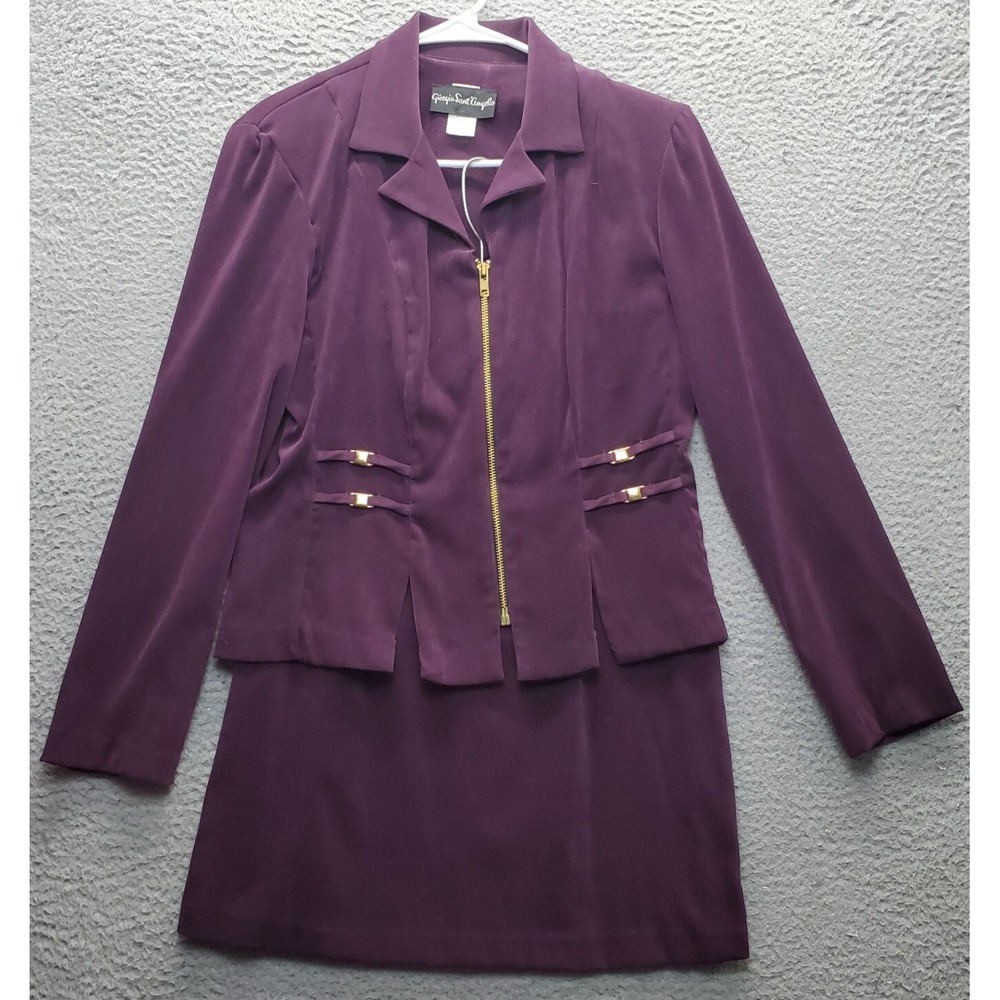 Giorgio Sant'Angelo‎ 2 Piece Set Jacket & Skirt Womens 7/8 Purple Stretch Zip-Up